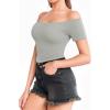 image:imageMANGOPOP Off The Shoulder Tops for Women Sexy Short Sleeve T Shirt Tops Slim FittedC13 Elephant Grey