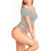 image:imageMANGOPOP Off The Shoulder Tops for Women Sexy Short Sleeve T Shirt Tops Slim FittedC13 Elephant Grey