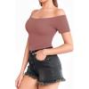 image:imageMANGOPOP Off The Shoulder Tops for Women Sexy Short Sleeve T Shirt Tops Slim FittedC15 Marsala