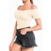 image:imageMANGOPOP Off The Shoulder Tops for Women Sexy Short Sleeve T Shirt Tops Slim FittedC17 Beige