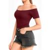 image:imageMANGOPOP Off The Shoulder Tops for Women Sexy Short Sleeve T Shirt Tops Slim FittedC18 Black White Burgundy