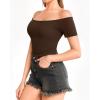 image:imageMANGOPOP Off The Shoulder Tops for Women Sexy Short Sleeve T Shirt Tops Slim FittedC19 Black White Coffee