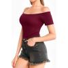 image:imageMANGOPOP Off The Shoulder Tops for Women Sexy Short Sleeve T Shirt Tops Slim FittedC1short Sleeve Burgundy