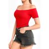 image:imageMANGOPOP Off The Shoulder Tops for Women Sexy Short Sleeve T Shirt Tops Slim FittedC21 Black Red
