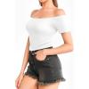 image:imageMANGOPOP Off The Shoulder Tops for Women Sexy Short Sleeve T Shirt Tops Slim FittedC21 Black White