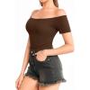 image:imageMANGOPOP Off The Shoulder Tops for Women Sexy Short Sleeve T Shirt Tops Slim FittedC3short Sleeve Coffee