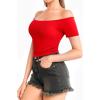 image:imageMANGOPOP Off The Shoulder Tops for Women Sexy Short Sleeve T Shirt Tops Slim FittedC4short Sleeve Red