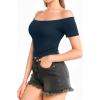 image:imageMANGOPOP Off The Shoulder Tops for Women Sexy Short Sleeve T Shirt Tops Slim FittedC5short Sleeve Deep Blue