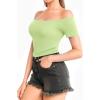 image:imageMANGOPOP Off The Shoulder Tops for Women Sexy Short Sleeve T Shirt Tops Slim FittedC7short Sleeve Fern Green
