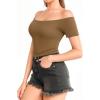 image:imageMANGOPOP Off The Shoulder Tops for Women Sexy Short Sleeve T Shirt Tops Slim FittedC8short Sleeve Tan