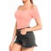 image:imageMANGOPOP Off The Shoulder Tops for Women Sexy Short Sleeve T Shirt Tops Slim FittedC9short Sleeve Pink