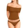 image:imageMANGOPOP Off The Shoulder Tops for Women Sexy Short Sleeve T Shirt Tops Slim FittedC12 Camel