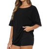 image:imageMANGOPOP 34 Sleeve Oversized Tops for Women Reversible V Neck Crew Neck Loose Casual Summer Trendy Side Slit T Shirts 2026Black