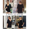 image:imageMANGOPOP 34 Sleeve Oversized Tops for Women Reversible V Neck Crew Neck Loose Casual Summer Trendy Side Slit T Shirts 2026Black