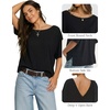 image:imageMANGOPOP 34 Sleeve Oversized Tops for Women Reversible V Neck Crew Neck Loose Casual Summer Trendy Side Slit T Shirts 2026Black
