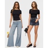 image:imageMANGOPOP Short Sleeve Boat Neck Tops for Women Fitted Tight Shirts Summer Y2k Basic Tops 2026 Spring OutfitsBlack