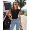 image:imageMANGOPOP Women Crew Neck Ruffle Sleeveless Tops Going Out Shirt Casual Blouses Spring 2026 Summer T ShirtsBlack