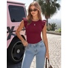 image:imageMANGOPOP Women Crew Neck Ruffle Sleeveless Tops Going Out Shirt Casual Blouses Spring 2026 Summer T ShirtsBurgundy