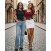 image:imageMANGOPOP Women Crew Neck Ruffle Sleeveless Tops Going Out Shirt Casual Blouses Spring 2026 Summer T ShirtsBurgundy