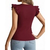 image:imageMANGOPOP Women Crew Neck Ruffle Sleeveless Tops Going Out Shirt Casual Blouses Spring 2026 Summer T ShirtsBurgundy