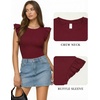 image:imageMANGOPOP Women Crew Neck Ruffle Sleeveless Tops Going Out Shirt Casual Blouses Spring 2026 Summer T ShirtsBurgundy