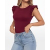 image:imageMANGOPOP Women Crew Neck Ruffle Sleeveless Tops Going Out Shirt Casual Blouses Spring 2026 Summer T ShirtsBurgundy