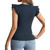 image:imageMANGOPOP Women Crew Neck Ruffle Sleeveless Tops Going Out Shirt Casual Blouses Spring 2026 Summer T ShirtsDeep Blue