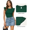 image:imageMANGOPOP Women Crew Neck Ruffle Sleeveless Tops Going Out Shirt Casual Blouses Spring 2026 Summer T ShirtsDeep Green
