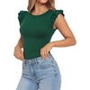 image:imageMANGOPOP Women Crew Neck Ruffle Sleeveless Tops Going Out Shirt Casual Blouses Spring 2026 Summer T ShirtsDeep Green