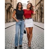image:imageMANGOPOP Women Crew Neck Ruffle Sleeveless Tops Going Out Shirt Casual Blouses Spring 2026 Summer T ShirtsRed