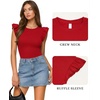 image:imageMANGOPOP Women Crew Neck Ruffle Sleeveless Tops Going Out Shirt Casual Blouses Spring 2026 Summer T ShirtsRed