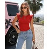 image:imageMANGOPOP Women Crew Neck Ruffle Sleeveless Tops Going Out Shirt Casual Blouses Spring 2026 Summer T ShirtsRed