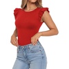 image:imageMANGOPOP Women Crew Neck Ruffle Sleeveless Tops Going Out Shirt Casual Blouses Spring 2026 Summer T ShirtsRed