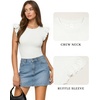 image:imageMANGOPOP Women Crew Neck Ruffle Sleeveless Tops Going Out Shirt Casual Blouses Spring 2026 Summer T ShirtsWhite