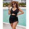 image:imageMANGOPOP Women One Piece Swimsuit V Neck Cut Out Tummy Control Swim Suits Sheer Mesh Bathing Suit Drawstring SwimwearAblack