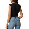 image:imageMANGOPOP Womens Boat Neck Double Lined Bodysuits Cap Sleeve Thong Basic Tank Body Suit Fitted Going Out Tops 202601 Black