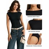 image:imageMANGOPOP Womens Boat Neck Double Lined Bodysuits Cap Sleeve Thong Basic Tank Body Suit Fitted Going Out Tops 202601 Black