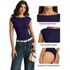 image:imageMANGOPOP Womens Boat Neck Double Lined Bodysuits Cap Sleeve Thong Basic Tank Body Suit Fitted Going Out Tops 2026Deep Blue