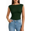 image:imageMANGOPOP Womens Boat Neck Double Lined Bodysuits Cap Sleeve Thong Basic Tank Body Suit Fitted Going Out Tops 2026Deep Green