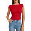 image:imageMANGOPOP Womens Boat Neck Double Lined Bodysuits Cap Sleeve Thong Basic Tank Body Suit Fitted Going Out Tops 2026Red