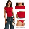 image:imageMANGOPOP Womens Boat Neck Double Lined Bodysuits Cap Sleeve Thong Basic Tank Body Suit Fitted Going Out Tops 2026Red