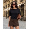image:imageMANGOPOP Womens Boat Neck Half Sleeve Bodysuit 34 Sleeve Sexy Body Suit Casual Versatile One Shoulder Going Out Shirts TopsBlack