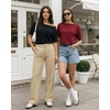 image:imageMANGOPOP Womens Boat Neck Half Sleeve Bodysuit 34 Sleeve Sexy Body Suit Casual Versatile One Shoulder Going Out Shirts TopsBurgundy