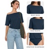 image:imageMANGOPOP Womens Boat Neck Half Sleeve Bodysuit 34 Sleeve Sexy Body Suit Casual Versatile One Shoulder Going Out Shirts TopsDeep Blue