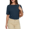 image:imageMANGOPOP Womens Boat Neck Half Sleeve Bodysuit 34 Sleeve Sexy Body Suit Casual Versatile One Shoulder Going Out Shirts TopsDeep Blue