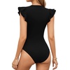 image:imageMANGOPOP Womens Deep V Neck Ruffle Sleeveless Body Suits Tank Top Bodysuit Going Out Sexy Fitted Summer Trendy OutfitsA01 Black