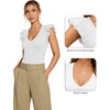 image:imageMANGOPOP Womens Deep V Neck Ruffle Sleeveless Body Suits Tank Top Bodysuit Going Out Sexy Fitted Summer Trendy OutfitsA02 White