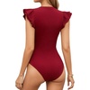 image:imageMANGOPOP Womens Deep V Neck Ruffle Sleeveless Body Suits Tank Top Bodysuit Going Out Sexy Fitted Summer Trendy OutfitsBurgundy