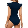 image:imageMANGOPOP Womens Deep V Neck Ruffle Sleeveless Body Suits Tank Top Bodysuit Going Out Sexy Fitted Summer Trendy OutfitsDeep Blue