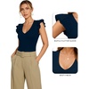 image:imageMANGOPOP Womens Deep V Neck Ruffle Sleeveless Body Suits Tank Top Bodysuit Going Out Sexy Fitted Summer Trendy OutfitsDeep Blue